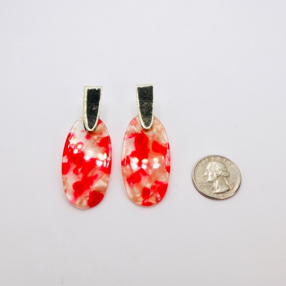 Red Oval Earrings || Red Statement Earrings - Picture 2 of 2